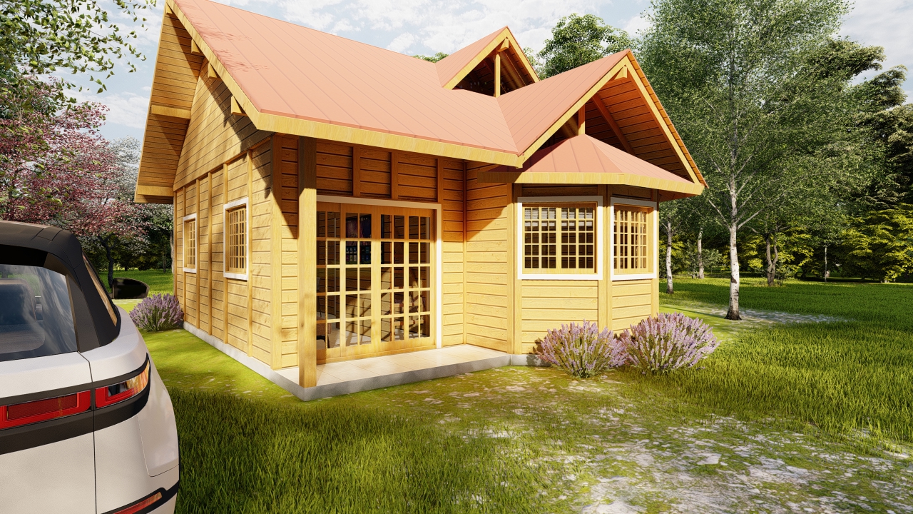 Casa Prefabricada de madeira fachada lateral