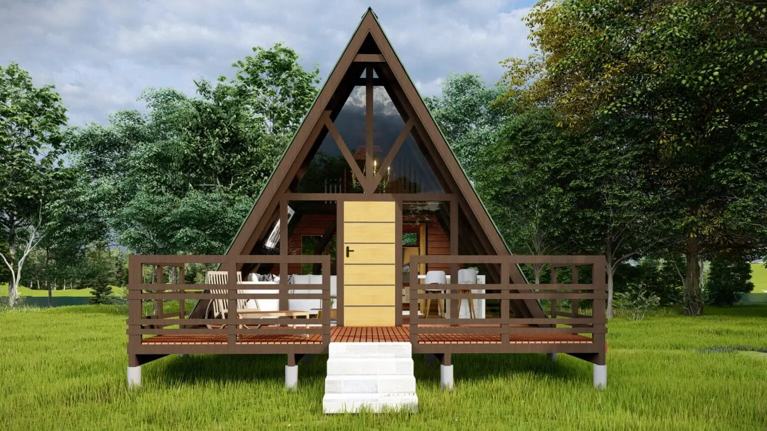 modelo de chalé de madeira a-frame da Minha Casa Pré-fabricada