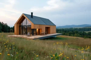 Casa de madeira minimalista no campo